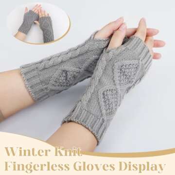 Justay Women Winter Warm Knit Fingerless Gloves Hand Crochet Thumbhole Arm Warmers Mittens