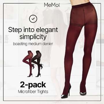 MeMoi Control Top Solid Microfiber Tights 2 Pack - Opaque Tights Women, Nylon Women’s Tights - Win...