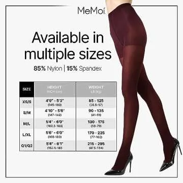 MeMoi Control Top Solid Microfiber Tights 2 Pack - Opaque Tights Women, Nylon Women’s Tights - Wine & Black, Small & Medium