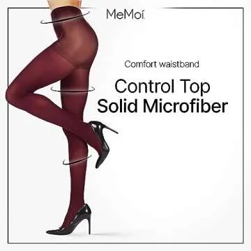 MeMoi Control Top Solid Microfiber Tights 2 Pack - Opaque Tights Women, Nylon Women’s Tights - Wine & Black, Small & Medium