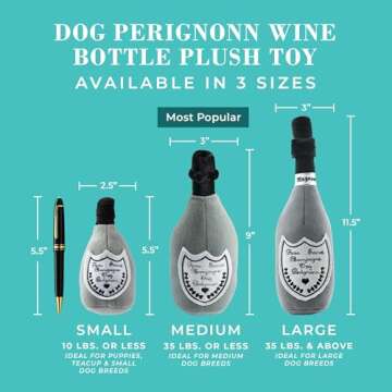Haute Diggity Dog Champagne Dog Perignonn, Plush Designer Dog Toys with Interactive Squeaker, Stimulating Pet Enrichment, Machine-Washable & Safe Materials for All Breeds, Size Small