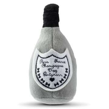 Haute Diggity Dog Champagne Dog Perignonn, Plush Designer Dog Toys with Interactive Squeaker, Stimulating Pet Enrichment, Machine-Washable & Safe Materials for All Breeds, Size Small