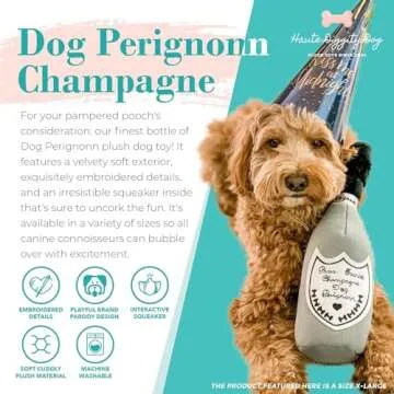 Haute Diggity Dog Champagne Dog Perignonn, Plush Designer Dog Toys with Interactive Squeaker, Stimulating Pet Enrichment, Machine-Washable & Safe Materials for All Breeds, Size Small
