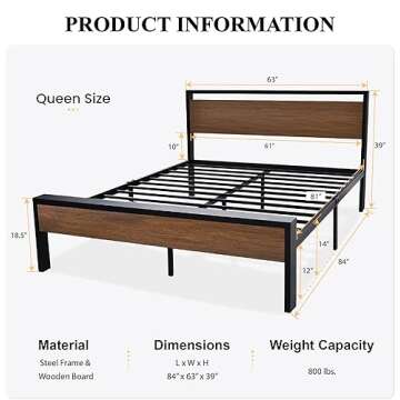 SHA CERLIN 14 Inch Queen Size Metal Platform Bed Frame with Wooden Headboard and Footboard, Mattress...