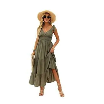 Stylish V Neck Tie Strap Maxi Dress for Summer Fun