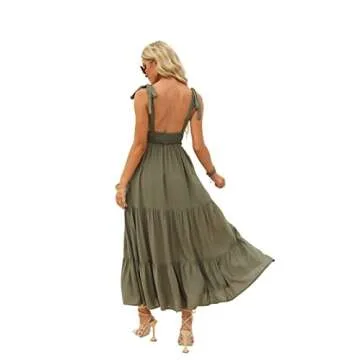 Stylish V Neck Tie Strap Maxi Dress for Summer Fun
