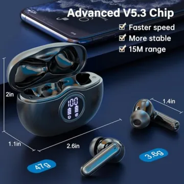 Fhumsh Wireless Earbuds with 50H Playtime and LED Display