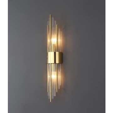 SHAWNKEY 2-Light Modern Brushed Titanium Gold Wall Sconce with Clear Glass Crystal Luxury Wall Light...