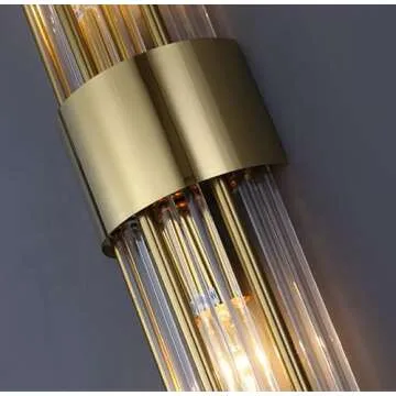 SHAWNKEY 2-Light Modern Brushed Titanium Gold Wall Sconce with Clear Glass Crystal Luxury Wall Light Fixtures for Bedroom Living Room Bathroom Vanity Mirror Light Fixtures Set of 2