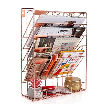 Hanging File Organizer, 6 Tier Metal Mail Organizer Wall Mount Magazine Holder Desk Accessories Docu...