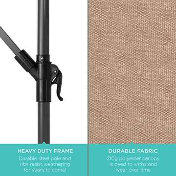 Best Choice Products 10ft Solar LED Offset Hanging Market Patio Umbrella for Backyard, Poolside, Lawn and Garden w/Easy Tilt Adjustment, Polyester Shade, 8 Ribs - Tan