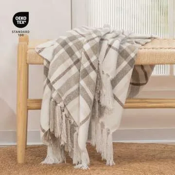EVERGRACE Plaid Chenille Throw Blanket - Cozy & Decorative