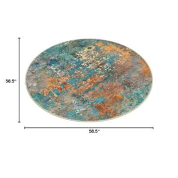 Lahome Modern Abstract Round Rug - 5Ft Colorful Living Room Rug Washable Kitchen Circle Rugs Soft Be...