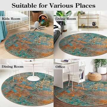 Lahome Modern Abstract Round Rug - 5Ft Colorful Living Room Rug Washable Kitchen Circle Rugs Soft Bedroom Mat, Contemporary Indoor Floor Dining Table Carpet for Bathroom Nursery Dorm Family Room