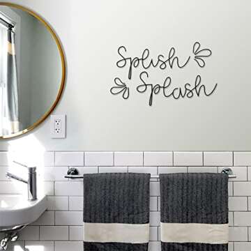 Qmetalart Bathroom Wall Decor, Upgraded Splish Splash Bathroom Decor Wall Art Black Metal Wire Words...