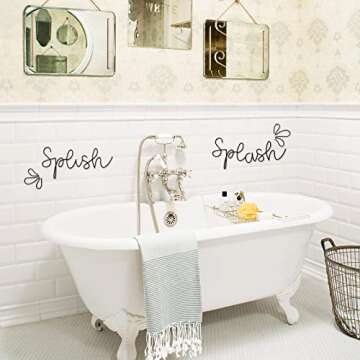 Qmetalart Bathroom Wall Decor, Upgraded Splish Splash Bathroom Decor Wall Art Black Metal Wire Words Funny Bathroom Signs Housewarming Wedding Gift Ideas