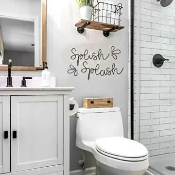 Qmetalart Bathroom Wall Decor, Upgraded Splish Splash Bathroom Decor Wall Art Black Metal Wire Words Funny Bathroom Signs Housewarming Wedding Gift Ideas