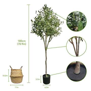 MARKABLE Artificial Olive Tree Potted Olive Plant Tall 70.9" Super Dense Branches Olive Fruits for I...