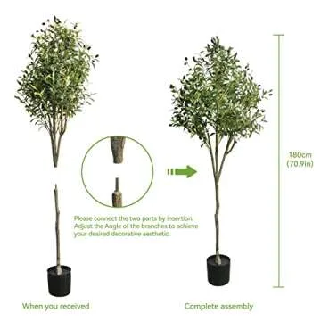 MARKABLE Artificial Olive Tree Potted Olive Plant Tall 70.9" Super Dense Branches Olive Fruits for Indoor Decor Outdoor Modern Home Office Living Room Office Bathroom Gift, 70.9 Inch Faux Olive Tree