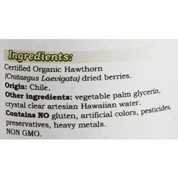 Hawthorn Alcohol-Free Liquid Extract, Organic Hawthorn (Crataegus Laevigata) Dried Berry Glycerite 2 oz
