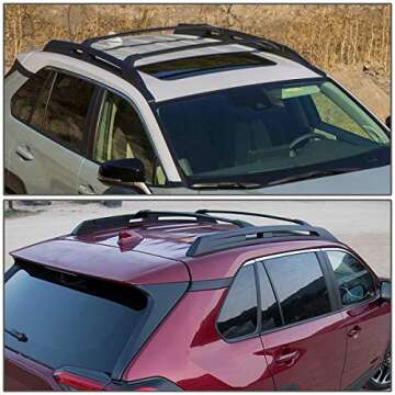 Auto Dynasty Pair of Factory Style Roof Rack Top Rail Cross Bars Cargo Carrier Compatible with Toyota Rav4 Adventure 2019-2020, Aluminum, Black Powdercoated