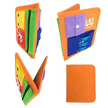 LST LISKTO Busy Board Dress Learning Boards for Fine Motor Skills & Learn to Dress, Basic Life Skills Sensory Board, Learn to Zip, Snap, Tie Shoe Laces and Buckle (Type1, Orange)