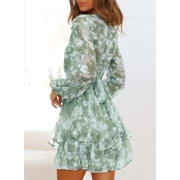 Dokotoo Womens Ladies Casual Summer Spring Ruffle Elegant Floral Long Sleeve Tie Knot V Neck Cute Ch...