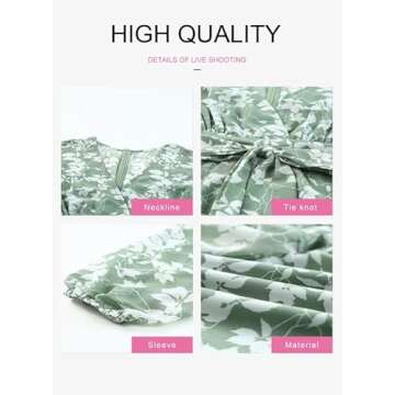 Dokotoo Womens Ladies Casual Summer Spring Ruffle Elegant Floral Long Sleeve Tie Knot V Neck Cute Chiffon Boho Beach Vacation Tunic Swing A Line Mini Short Skater Dresses for Women 2024 Green M