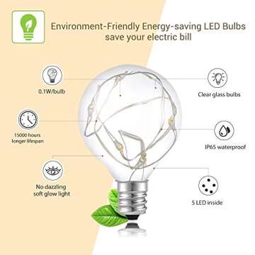 Novtech G40 LED Outdoor String Lights, 58Ft UL Approval IP65 Waterproof, 50+3 0.1w per Bulbs Energy Saving, Outside Decorative Lighting Hanging for Patio Porch Garden Bistro Cafe Party Wedding