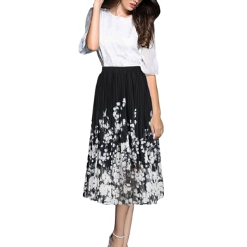 OBBUE Women's Lightweight Pleated Chiffon Midi Skirt