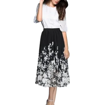 OBBUE Women's Lightweight Pleated Chiffon Midi Skirt