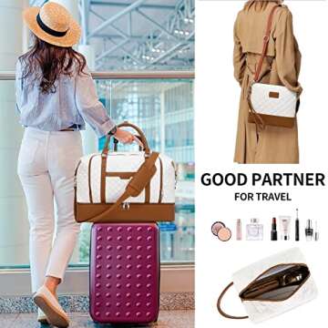 Weekender Bags for Women Overnight Bag with Shoe Compartment and Toiletry Bags Large Travel Duffel Bag Carry On Shoulder Tote with Trolley Sleeve 21" for Weekend Traveling Business Trip, Gym