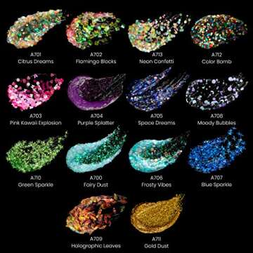 ARTEZA Glitter Acrylic Paint, 14 Iridescent Colors, 2 fl oz Bottles, Transparent Base, Iridescent Paint with Chunky Glitter, Art Supplies for Adding Accents to Canvas, Paper, Wood, and Glass