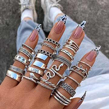 iF YOU Vintage Silver Knuckle Rings Set for Women, 24pcs Open Stackable Midi Rings, Boho Butterfly S...