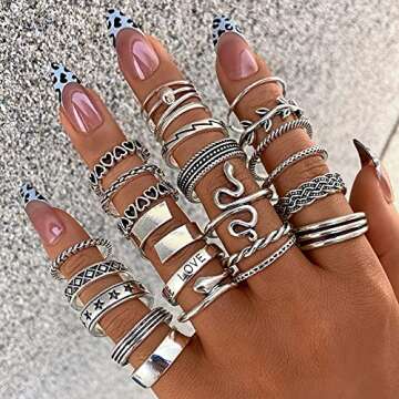 iF YOU Vintage Silver Knuckle Rings Set for Women, 24pcs Open Stackable Midi Rings, Boho Butterfly Snake Finger Ring Pack