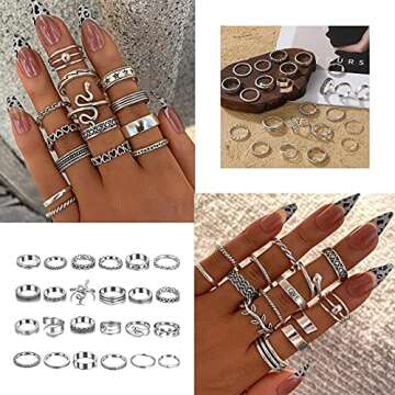 iF YOU Vintage Silver Knuckle Rings Set for Women, 24pcs Open Stackable Midi Rings, Boho Butterfly Snake Finger Ring Pack