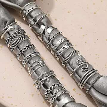 iF YOU Vintage Silver Knuckle Rings Set for Women, 24pcs Open Stackable Midi Rings, Boho Butterfly Snake Finger Ring Pack