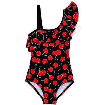 Kanu Surf Girls' Morgan Floral Ruffle 1-Shoulder Swimsuit, Addie Black, Ages 8