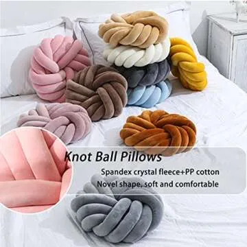SLANKE Knot Pillow Ball Large Decorative Throw Pillows 13.8 inch Soft Velvet Round Knotted Pillow for Home Bed Room Couch Decor Office Sofa Decoration Cushion Plush Pillow Beige