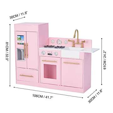 Teamson Kids Little Chef Charlotte 2-Piece Modular Wooden Play Kitchen with Icemaker and Ample Storage, Pink with Gold Hardware