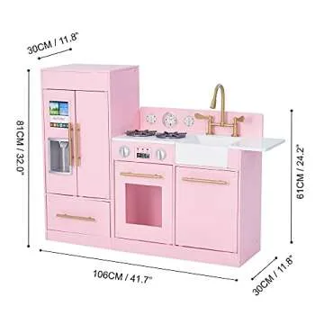 Teamson Kids Little Chef Charlotte 2-Piece Modular Wooden Play Kitchen with Icemaker and Ample Storage, Pink with Gold Hardware