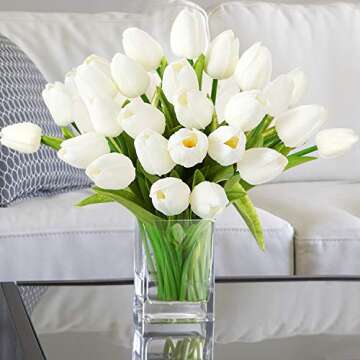 EZFLOWERY Real Touch Artificial Tulips - 10 Heads Bouquet