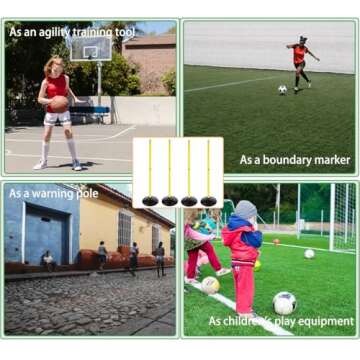 ASENVER Soccer Agility Poles Set Detachable Sports Trainning Speed Pole Slalom Poles with Rubber Base Sport Traning Equipment (3.3 FT, Pack of 4)
