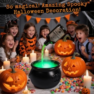 Voplintra Cauldron Halloween Decor with Floating Potion Bottles & Fog Maker - Indoor Halloween Decor for Home, Party, Mantel, Table & Spooky Gifts.