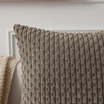 Kevin Textile Pack of 2 Light Brown Lumbar Decorative Throw Pillow Covers 12x20 Inch for Living Room Couch Soft Corduroy Rectangle Solid Cushion Case 30x50 cm Rustic Farmhouse Boho Home Decor