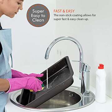 Perlli Baking Pan 10 Piece Set Nonstick Carbon Steel Gray Oven Bakeware Kitchen Set, 2 Cookie Sheets, 2 Round Cake Pans, Square Pan, Roasting Pan, Loaf Pan, Crisp Pan, Pizza Crisper, & Muffin Pan