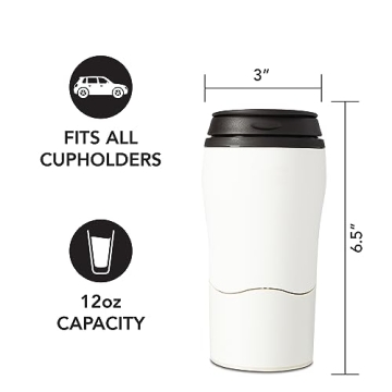 Mighty Mug Plastic Travel Mug, No Spill Double Wall Tumbler, Cold/Hot, Cup-Holder Friendly, Dishwasher Safe, (Cream, 12oz)