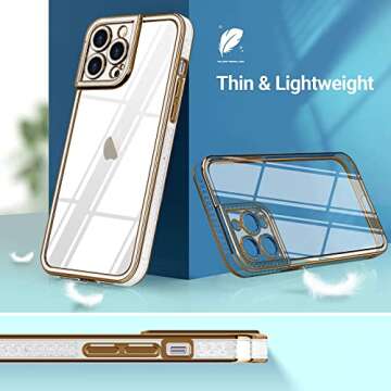 Teageo for iPhone 13 Pro Max Case Clear Cute Women Girls Glitter Pattern Plating Phone Case Silicone Full Camera Protection Shockproof Bumper Back Cover, Gold