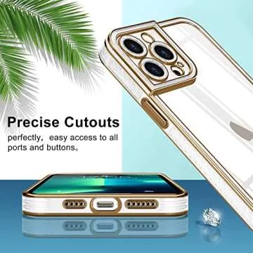 Teageo for iPhone 13 Pro Max Case Clear Cute Women Girls Glitter Pattern Plating Phone Case Silicone Full Camera Protection Shockproof Bumper Back Cover, Gold