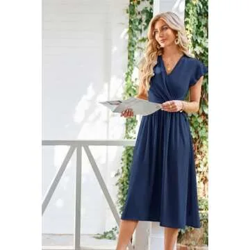 Dresses for Women 2025 Summer Wedding Guest Dress Empire Waist Dresses Casual Tunic Dress Long Maxi Shirt Dresses Blue